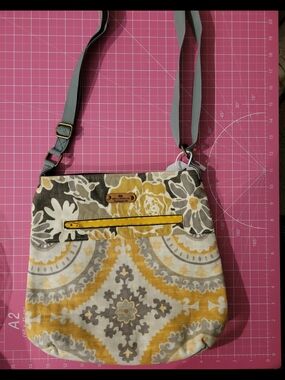 Floral Yellow & Gray Crossbody Bag with Adjustable Strap